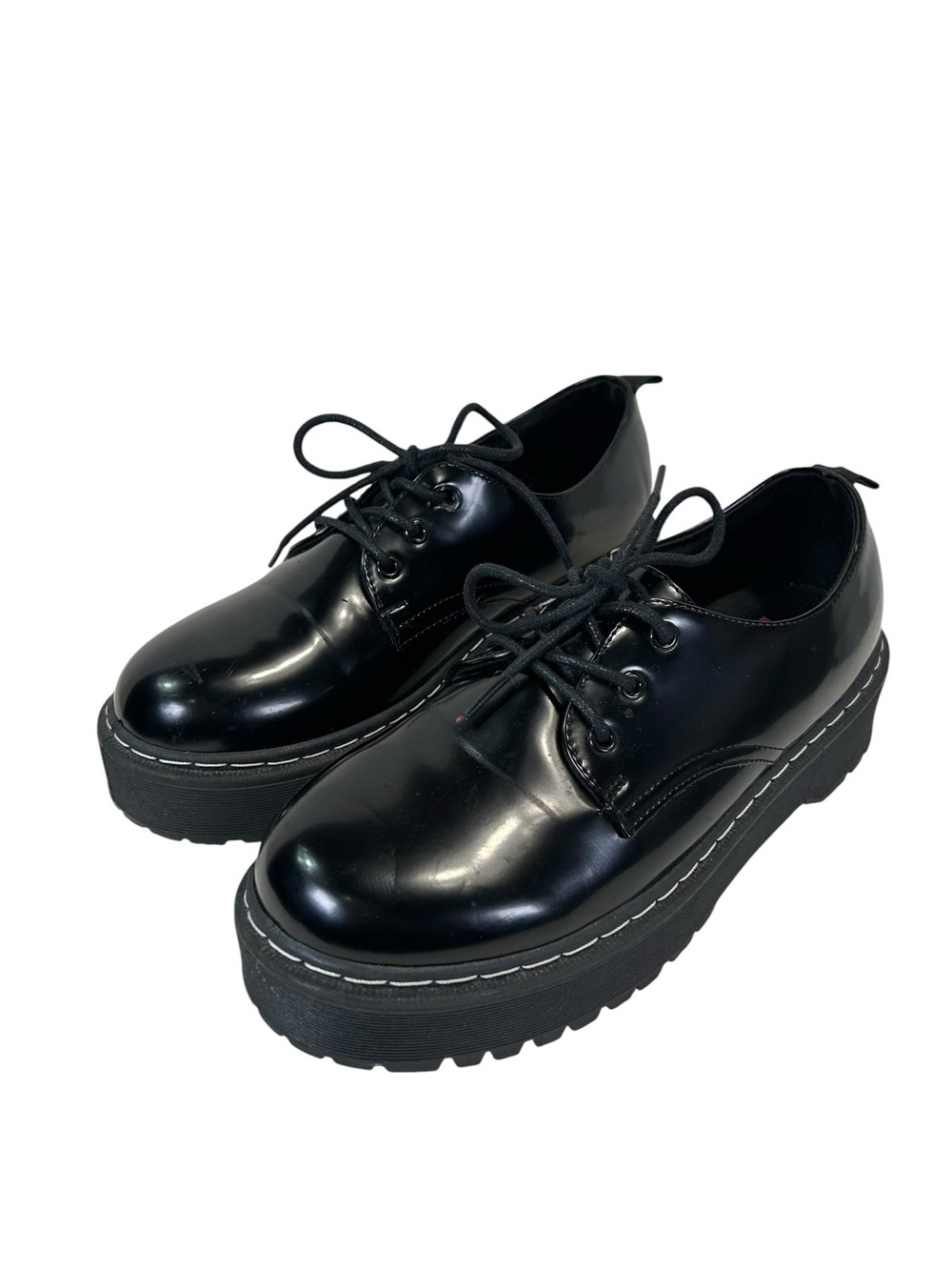 EDL Presents POP Women’s Black Patent Chunky Platform Oxford Shoes EU 38 US 8